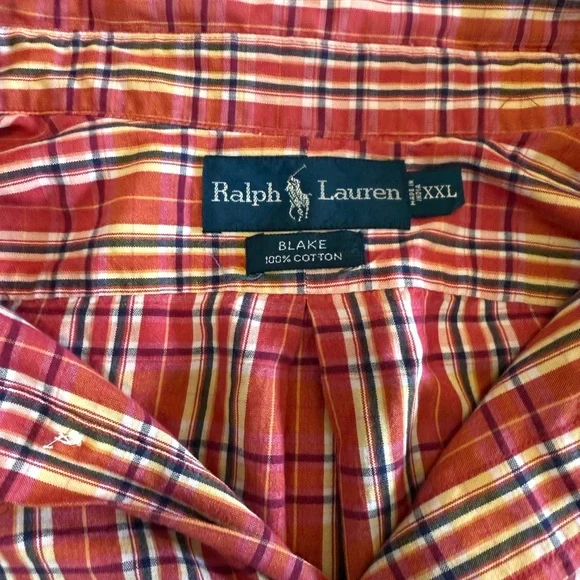 Ralph Lauren “Blake” Red and Yellow Plaid Button Down Shirt Mens size XXL - Picture 7 of 10